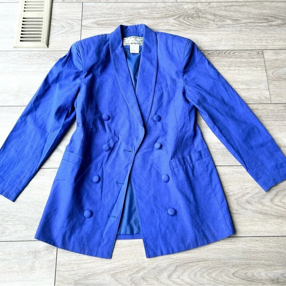 Vintage 81st & Park Linen Blend Blazer in Royal Blue - Picture 4 of 12